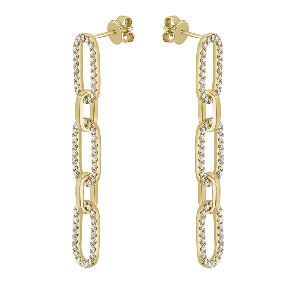 14K Yellow Gold Paperclip Diamond Dangle Earring, 0.99ct