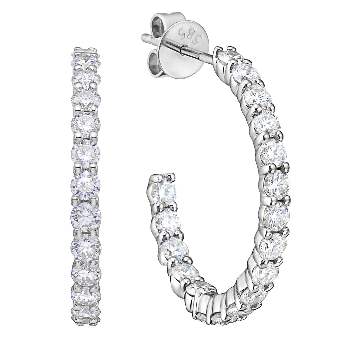 14K White Gold Diamond Stud Hoop, 1.53ct