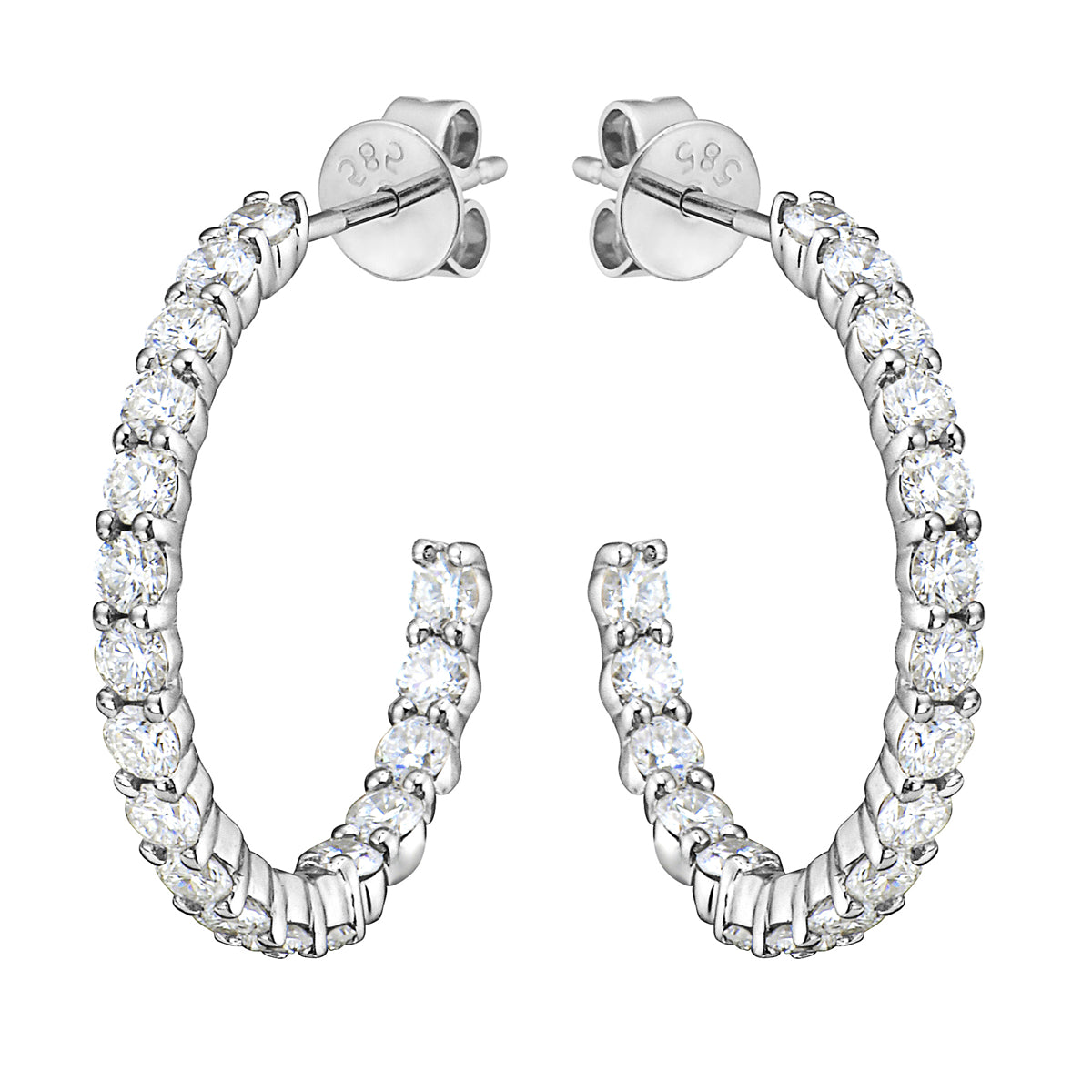 14K White Gold Diamond Stud Hoop