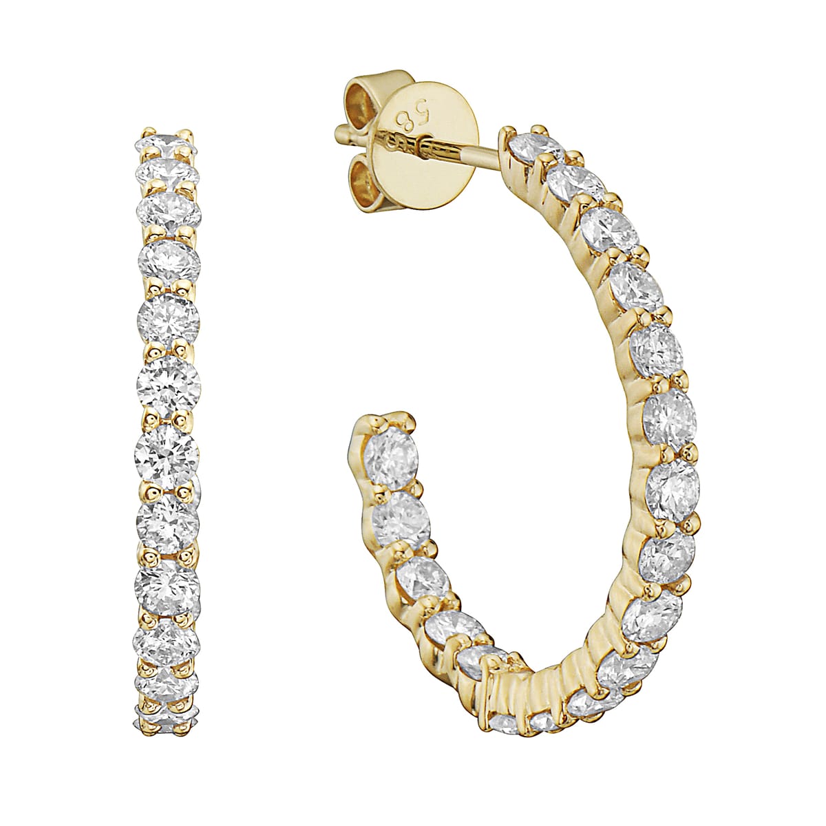 14K Yellow Gold Diamond Stud Hoop, 1.5ct