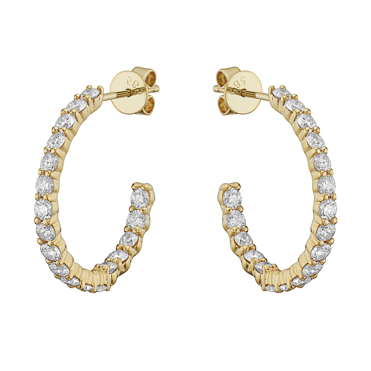 14K Yellow Gold Diamond Stud Hoop, 1.5ct