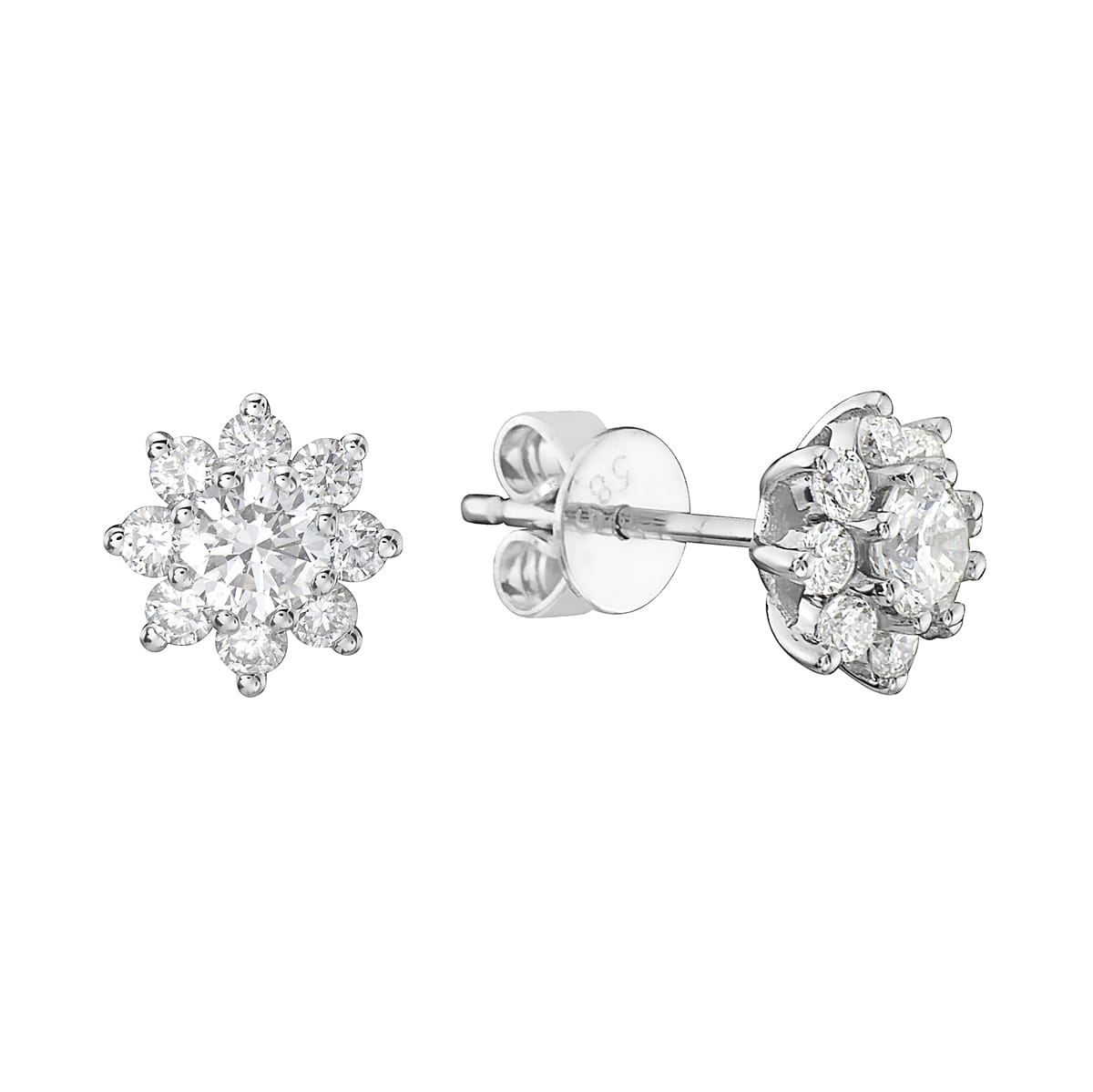 14K White Gold Diamond Flower Cluster- Large, 0.64ct