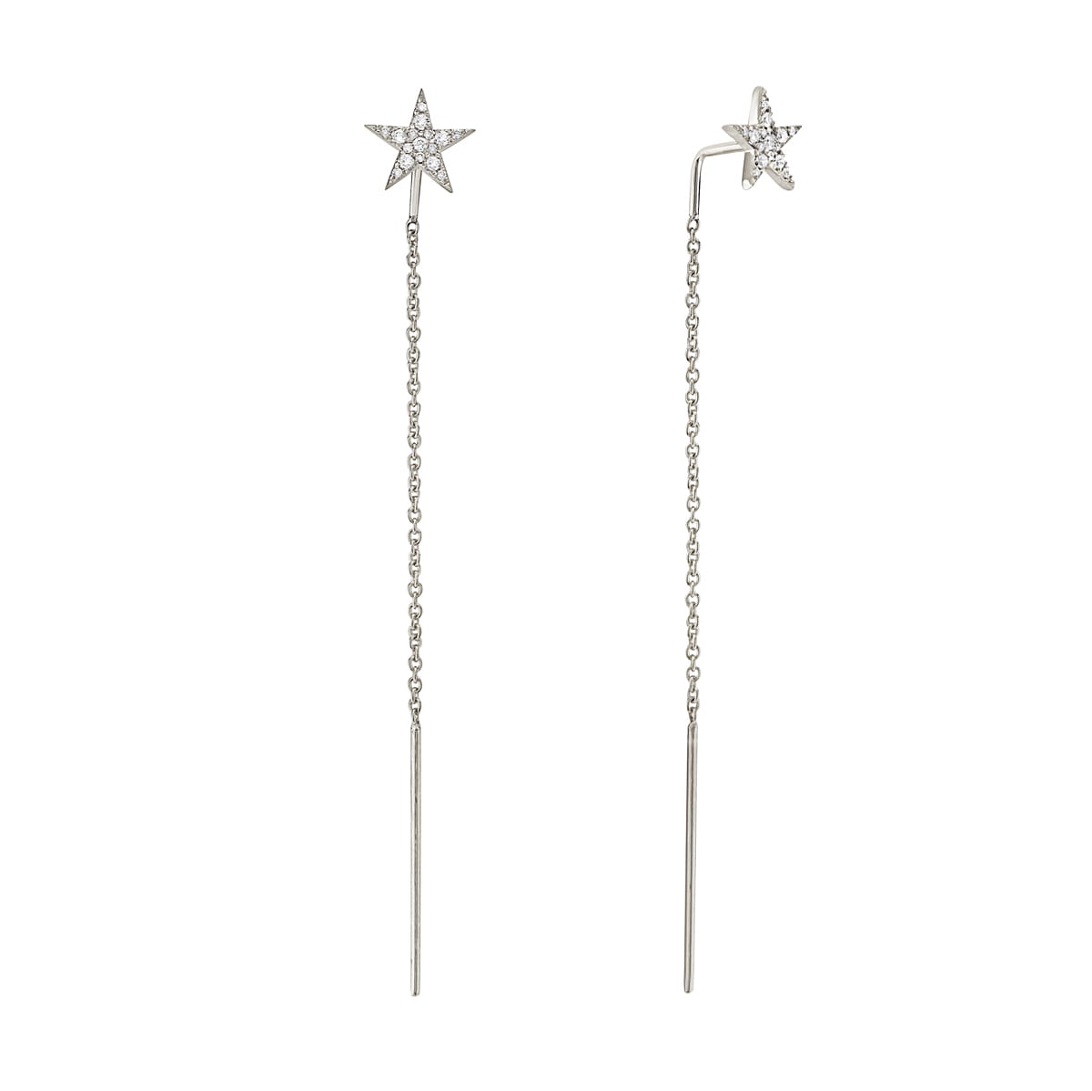 14K White Gold Diamond Star Threader, 0.14ct