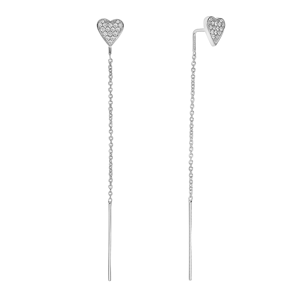 14K White Gold Diamond Heart Threader, 0.21ct