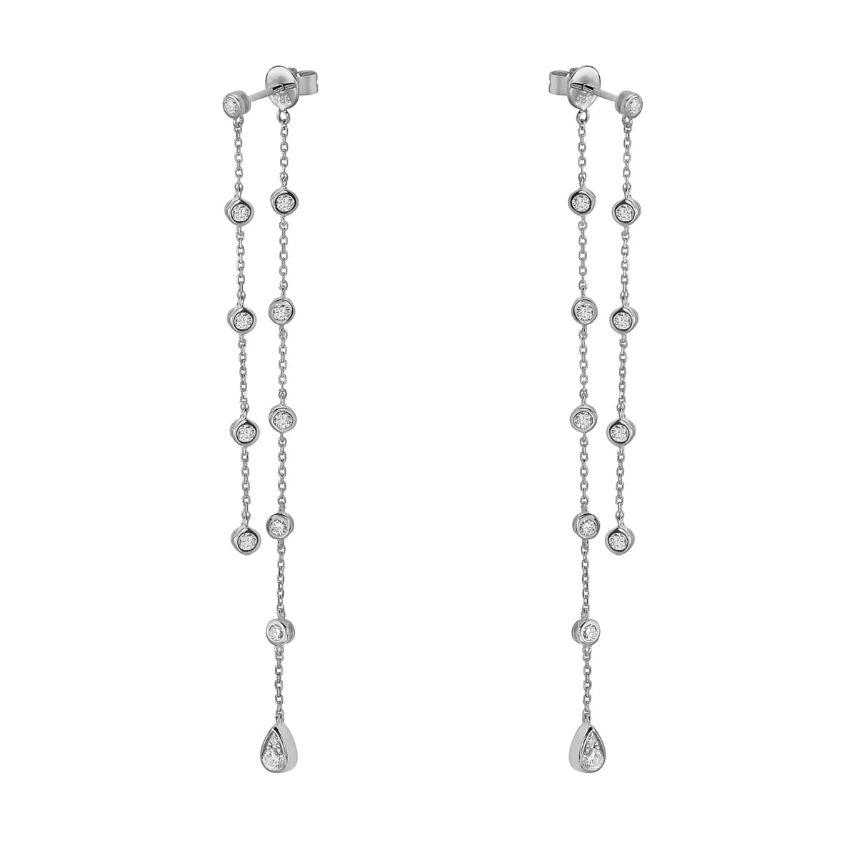 14K White Gold Diamond Station Earrings, 0.86ct