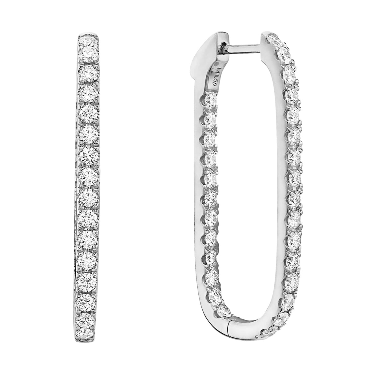 14K White Gold Paperclip Hoop, 1.52ct