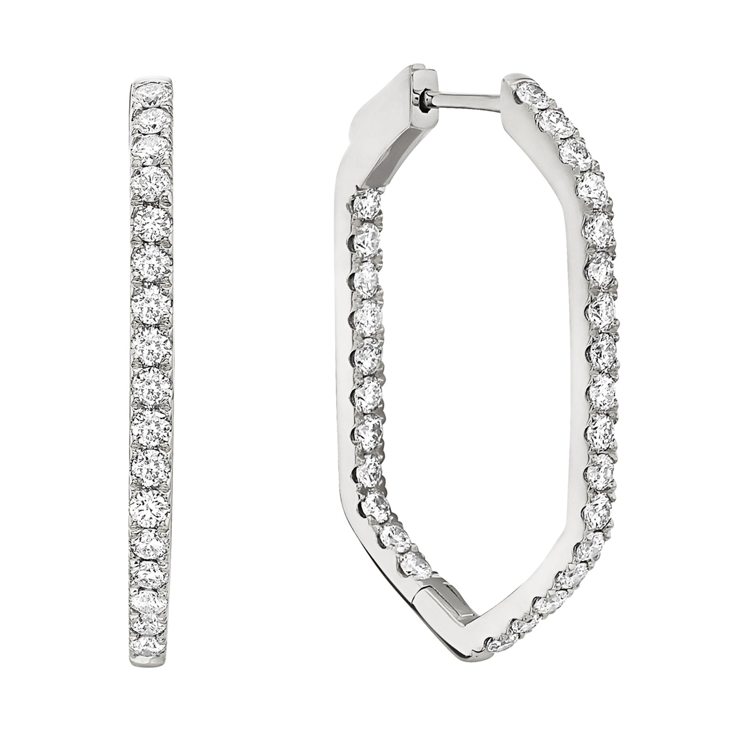 14K White Gold Polygon Hoop, 1.95ct