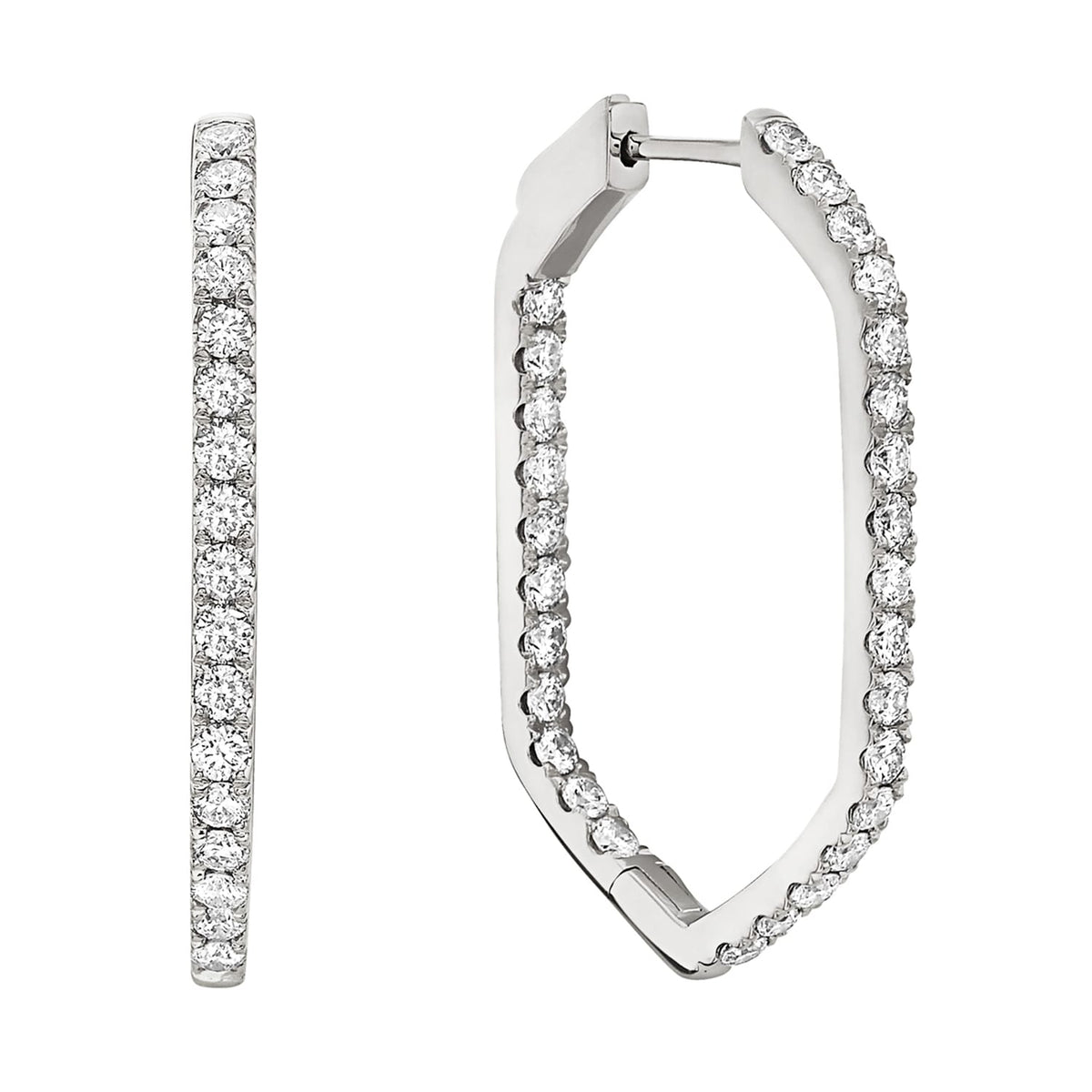 14K White Gold Polygon Hoop, 1.95ct