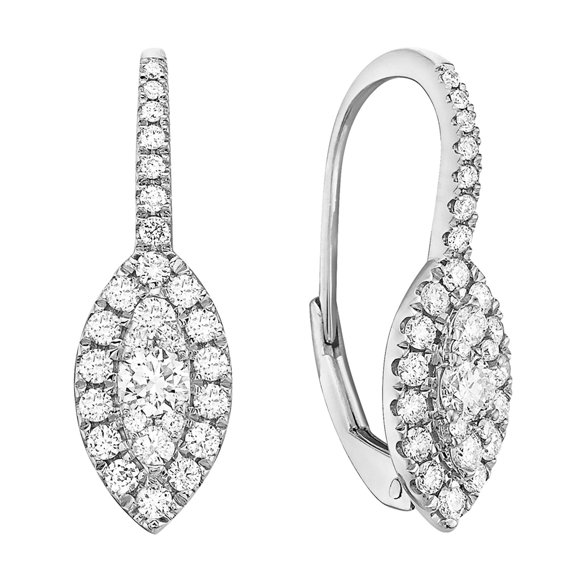 14K White Gold Marquee Illusion Hanging Earring, 0.66ct