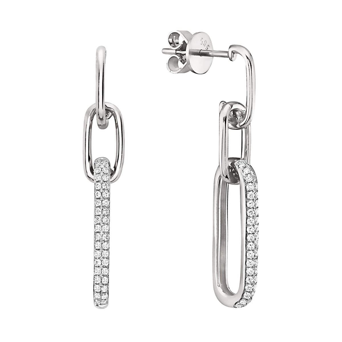14K White Gold Dangle Diamond Paperclip Earrings, 0.29ct