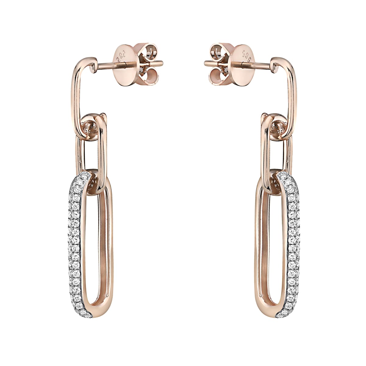 14K Rose Gold Dangle Diamond Paperclip Earrings, 0.29ct