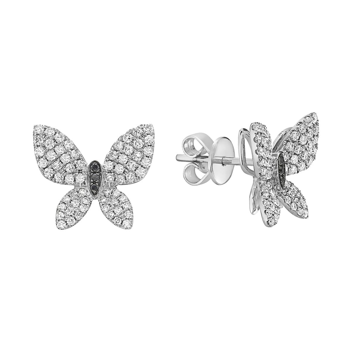 14K White Gold Butterfly Stud Earrings, 0.66ct