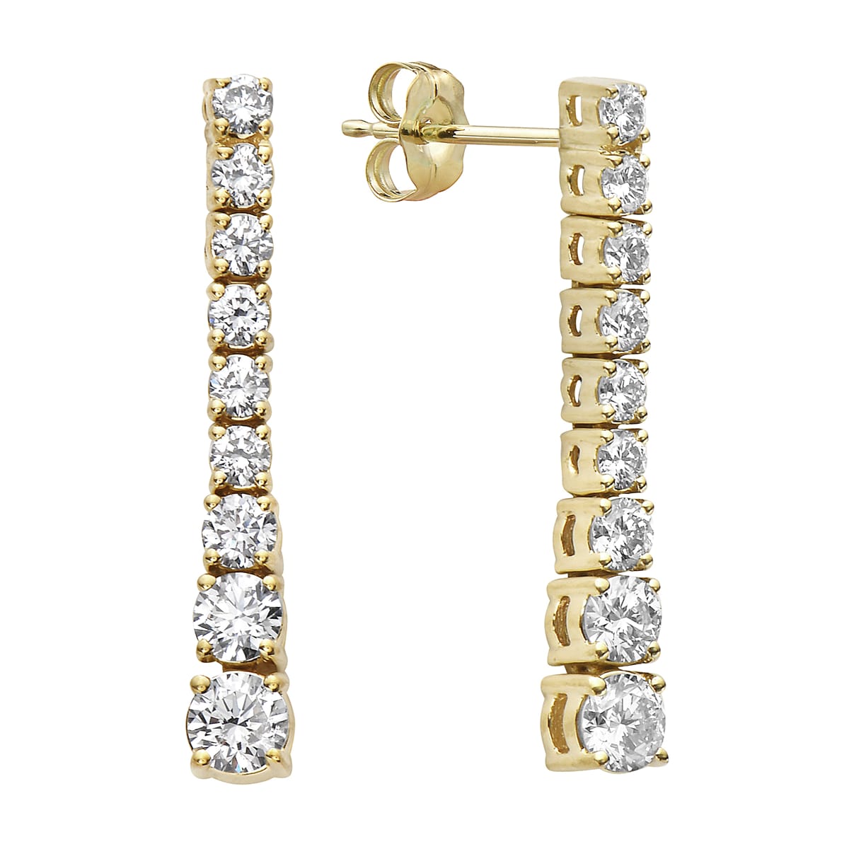 14K Yellow Gold Single Row Drop Diamond Earrings - Medium, 1.5ct