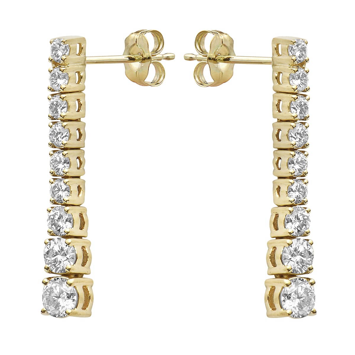 14K Yellow Gold Single Row Drop Diamond Earrings - Small, 1.1ct