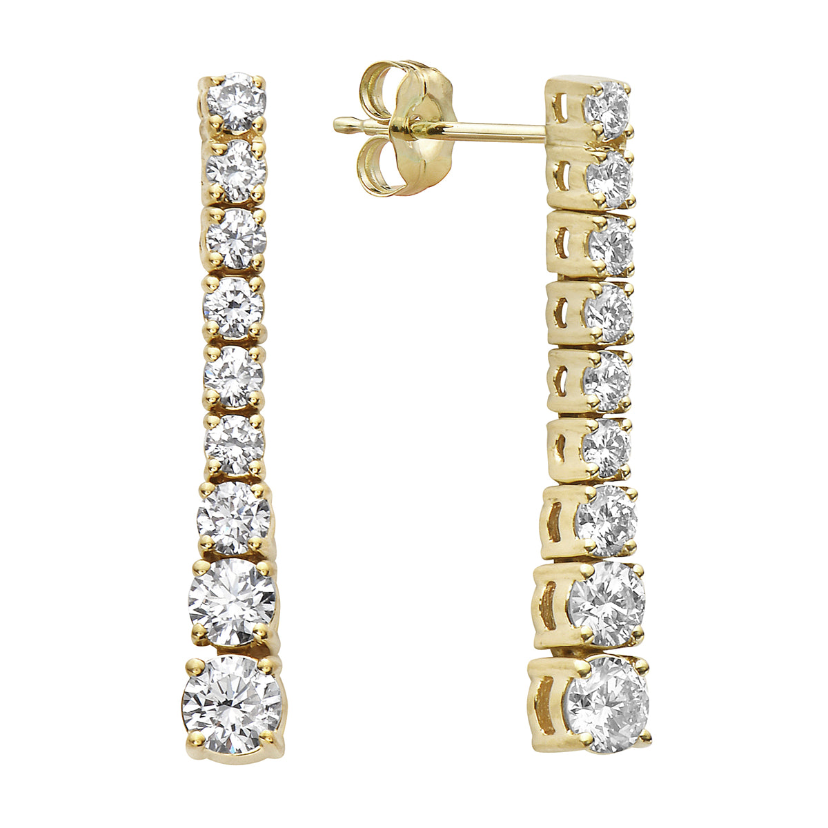 14K Yellow Gold Single Row Drop Diamond Earrings - Medium, 1.5ct
