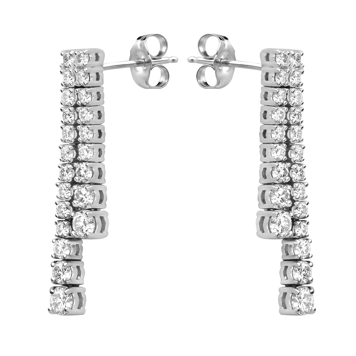 14K White Gold Double Row Drop Diamond Earrings, 3.83ct