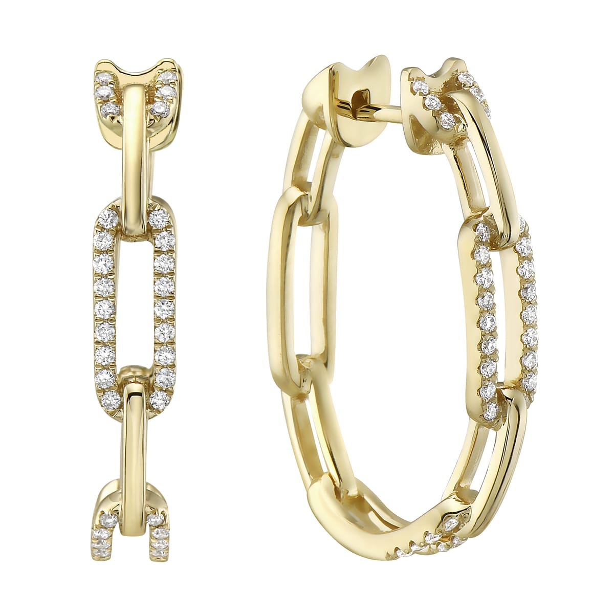 14K Yellow Gold Paperclip Hoop Earrings, 0.33ct