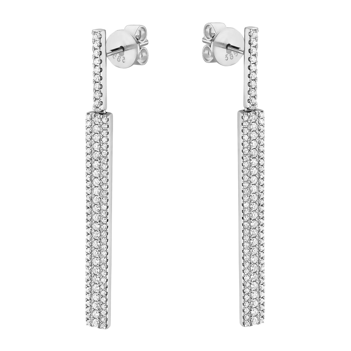 Three Row 14K White Gold Dangle Diamond Earrings, 0.84ct