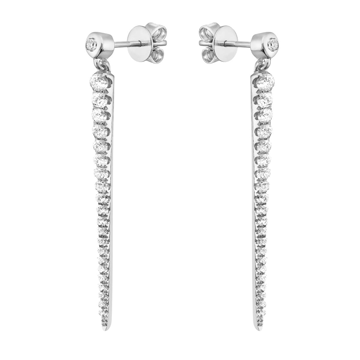 Pointed Pave White Gold Diamond Dangle Earrings, 0.57ct