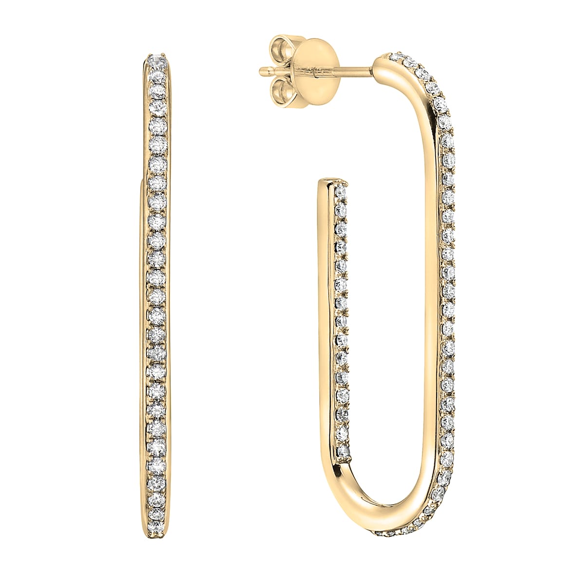 Yellow Gold Oval Hoop Earrings, 0.49ct