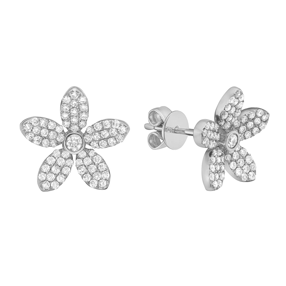 14K White Gold Diamond Earrings, Round, 0.46ct