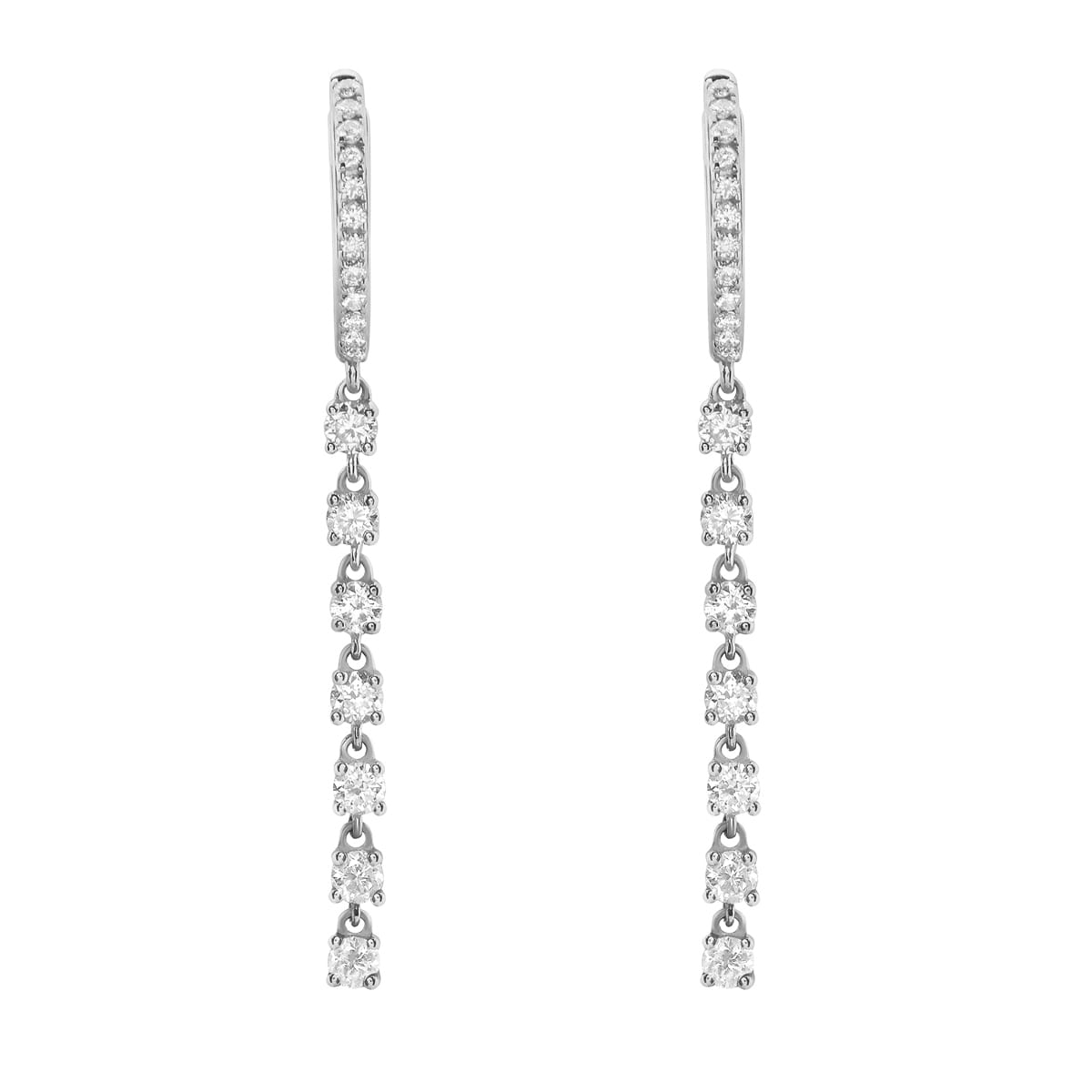 White Gold Round Diamond Hoop Dangle Earrings, 0.93ct