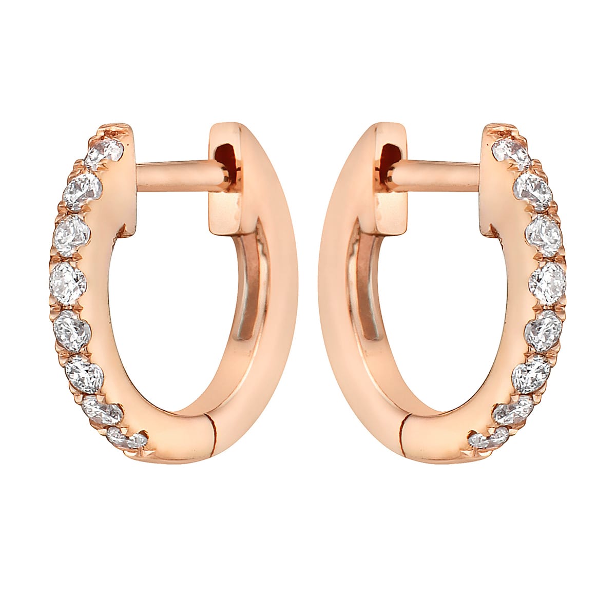 0.11 CT Rose Gold 10mm Diamond Huggie Earrings - Small, 0.11ct