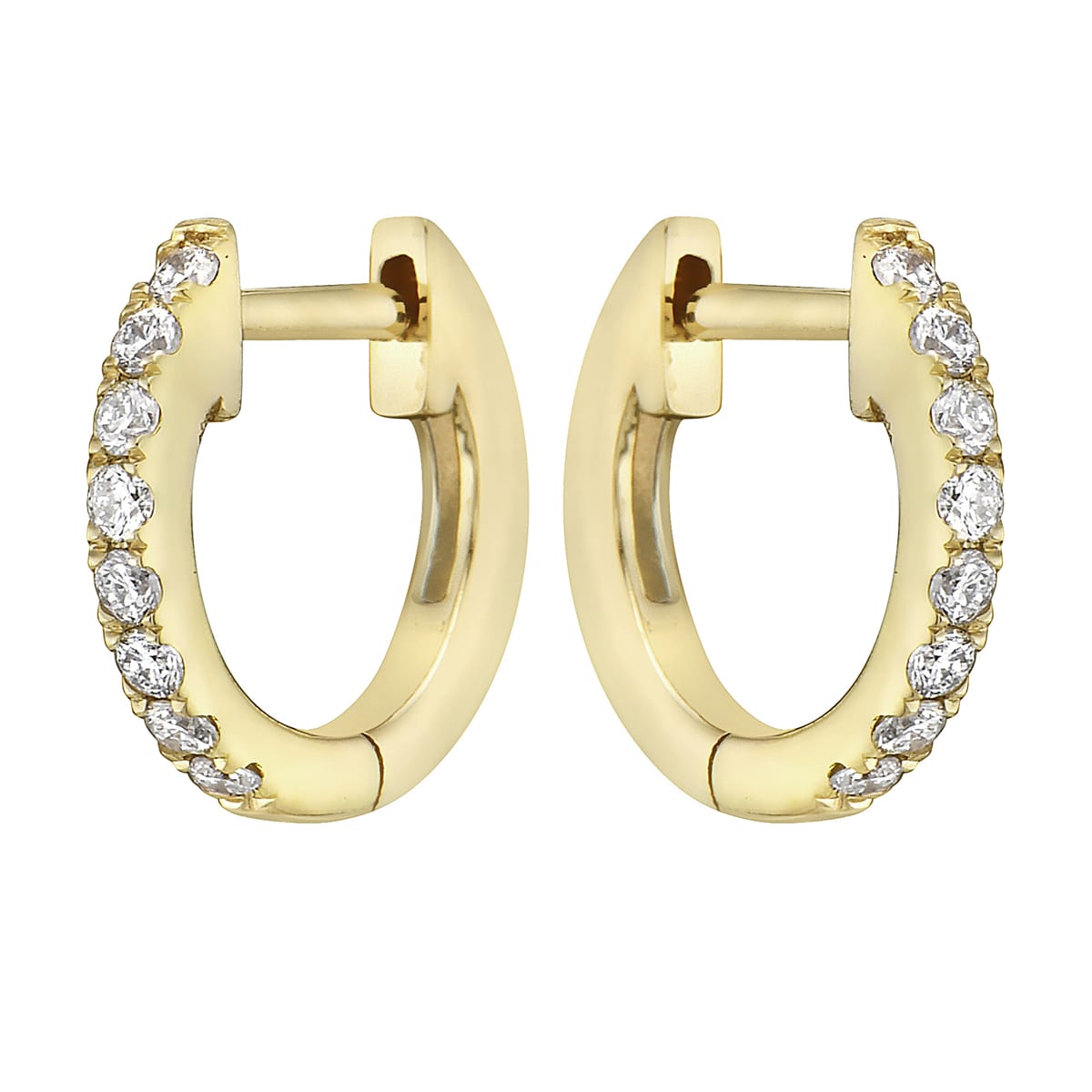 0.11 CT Yellow Gold 10mm Diamond Huggie Earrings - Small, 0.11ct