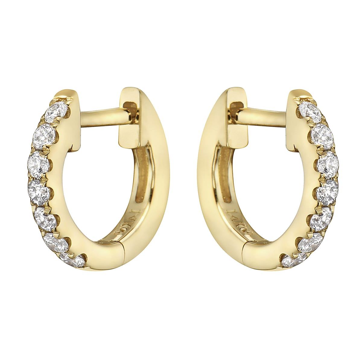 0.16 CT Yellow Gold 10mm Diamond Huggie Earrings - Large, 0.16ct
