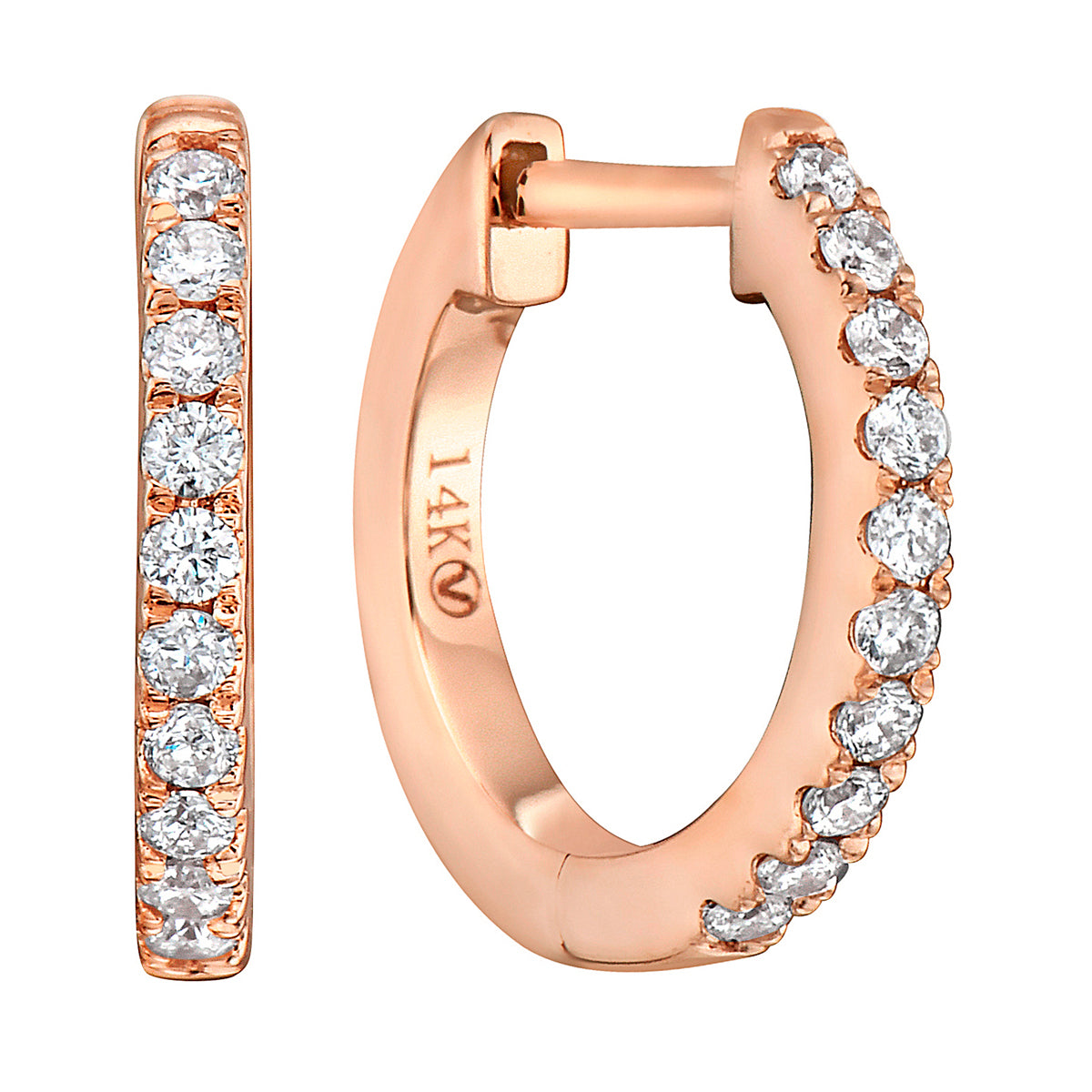 0.14 CT Rose Gold 12mm Diamond Huggie Earrings - Small, 0.14ct