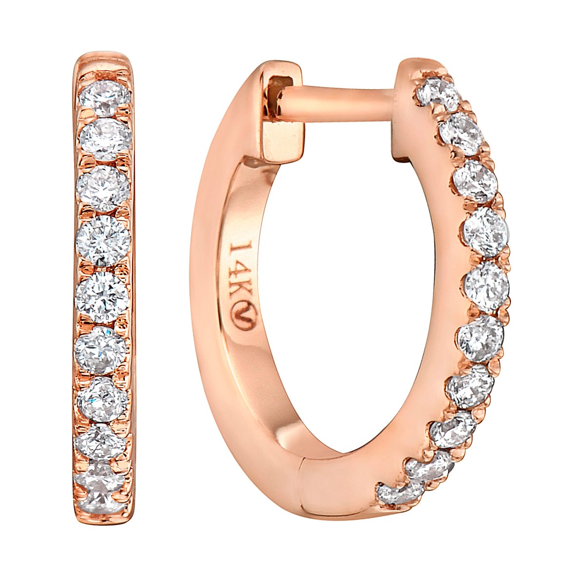 0.14 CT Rose Gold 12mm Diamond Huggie Earrings - Small, 0.14ct