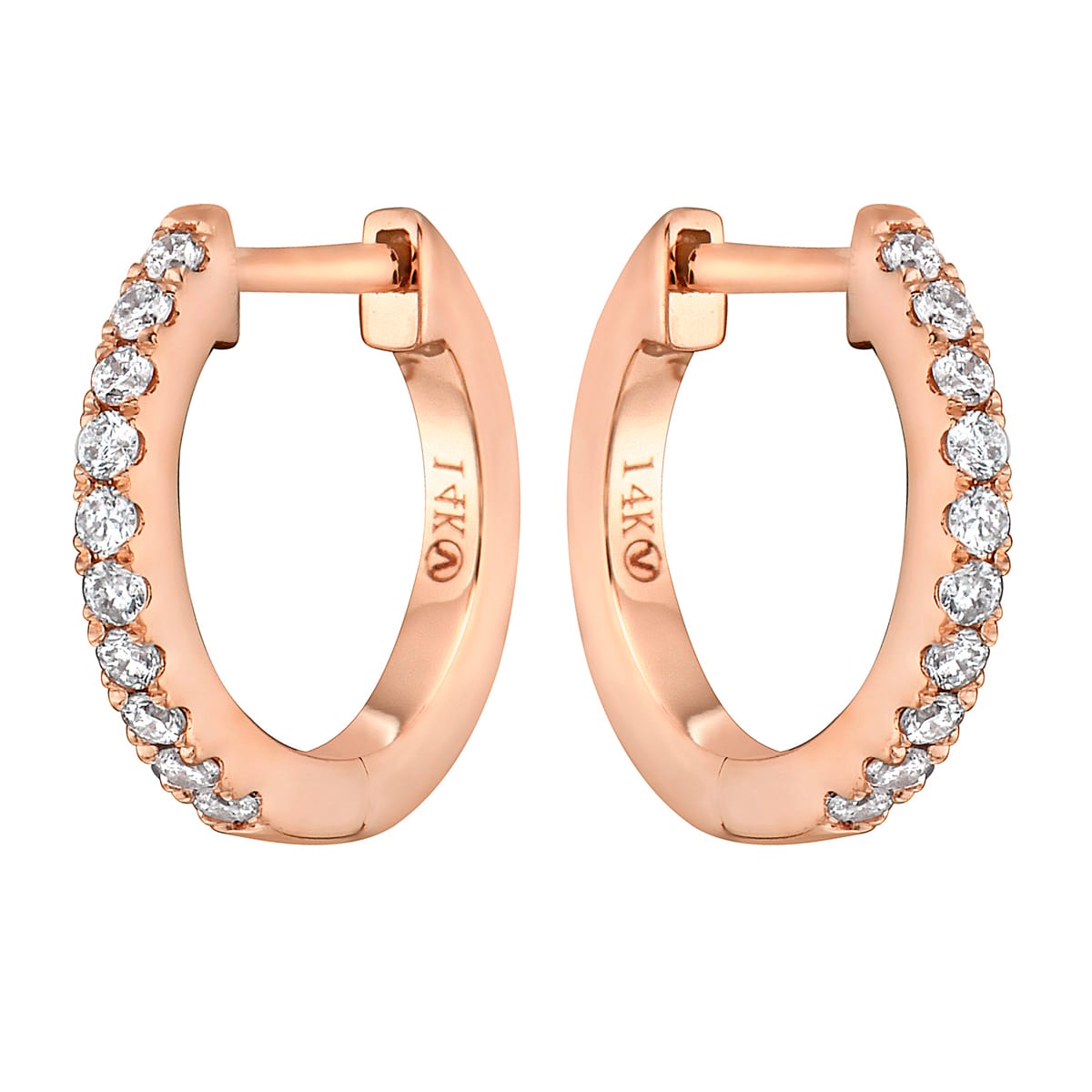 0.14 CT Rose Gold 12mm Diamond Huggie Earrings - Small, 0.14ct