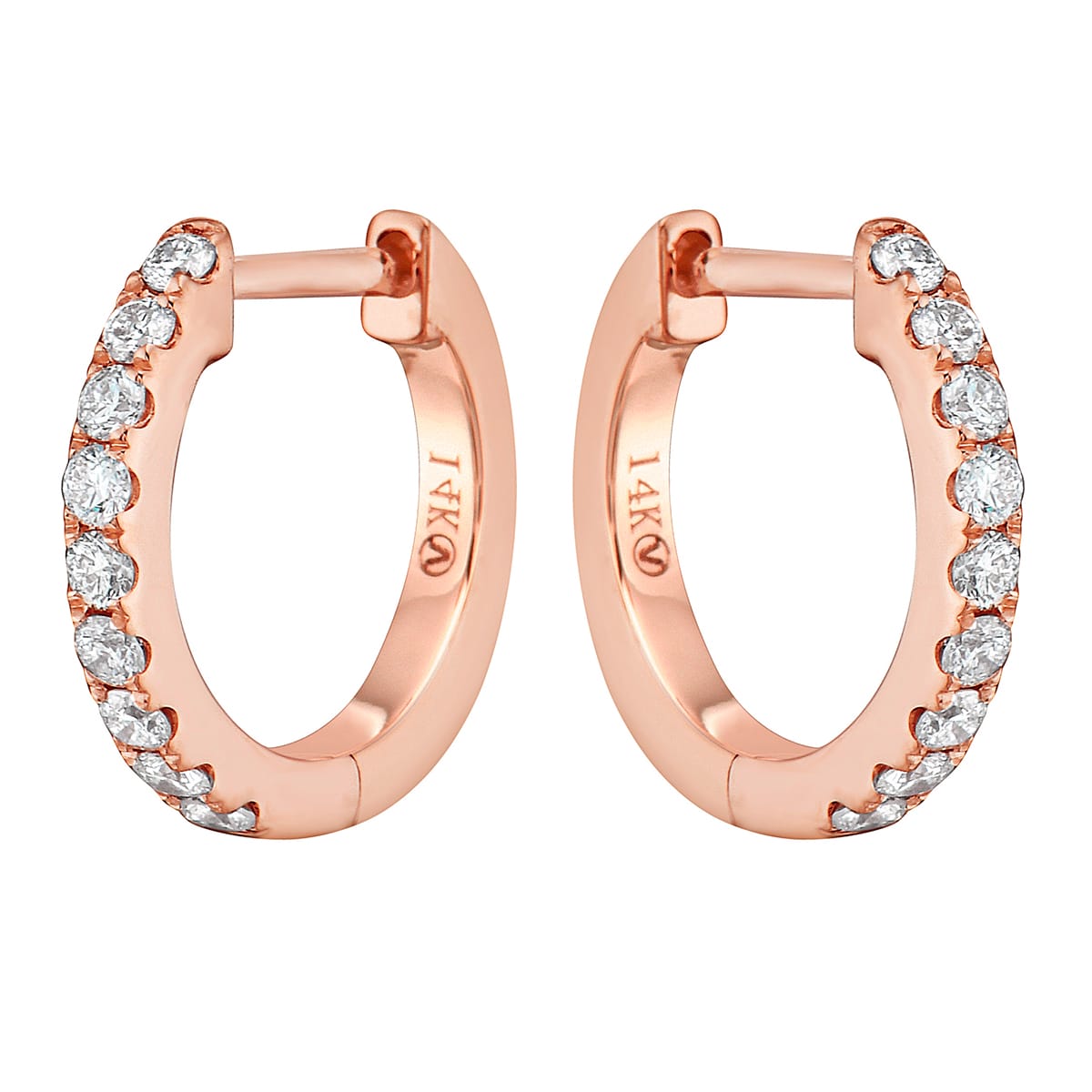0.20 CT Rose Gold 12mm Diamond Huggie Earrings - Medium, 0.22ct