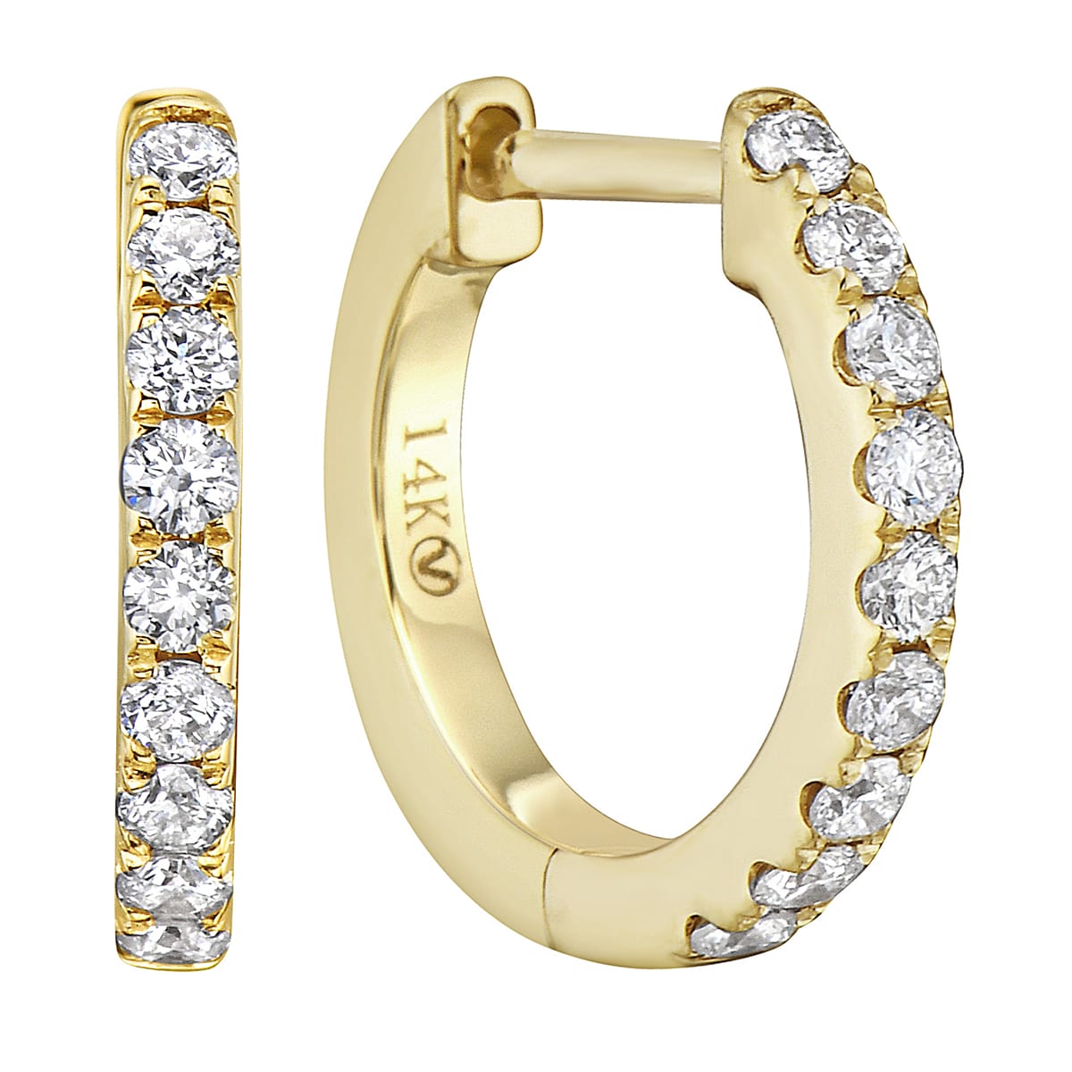 0.20 CT Yellow Gold 12mm Diamond Huggie Earrings - Medium, 0.22ct