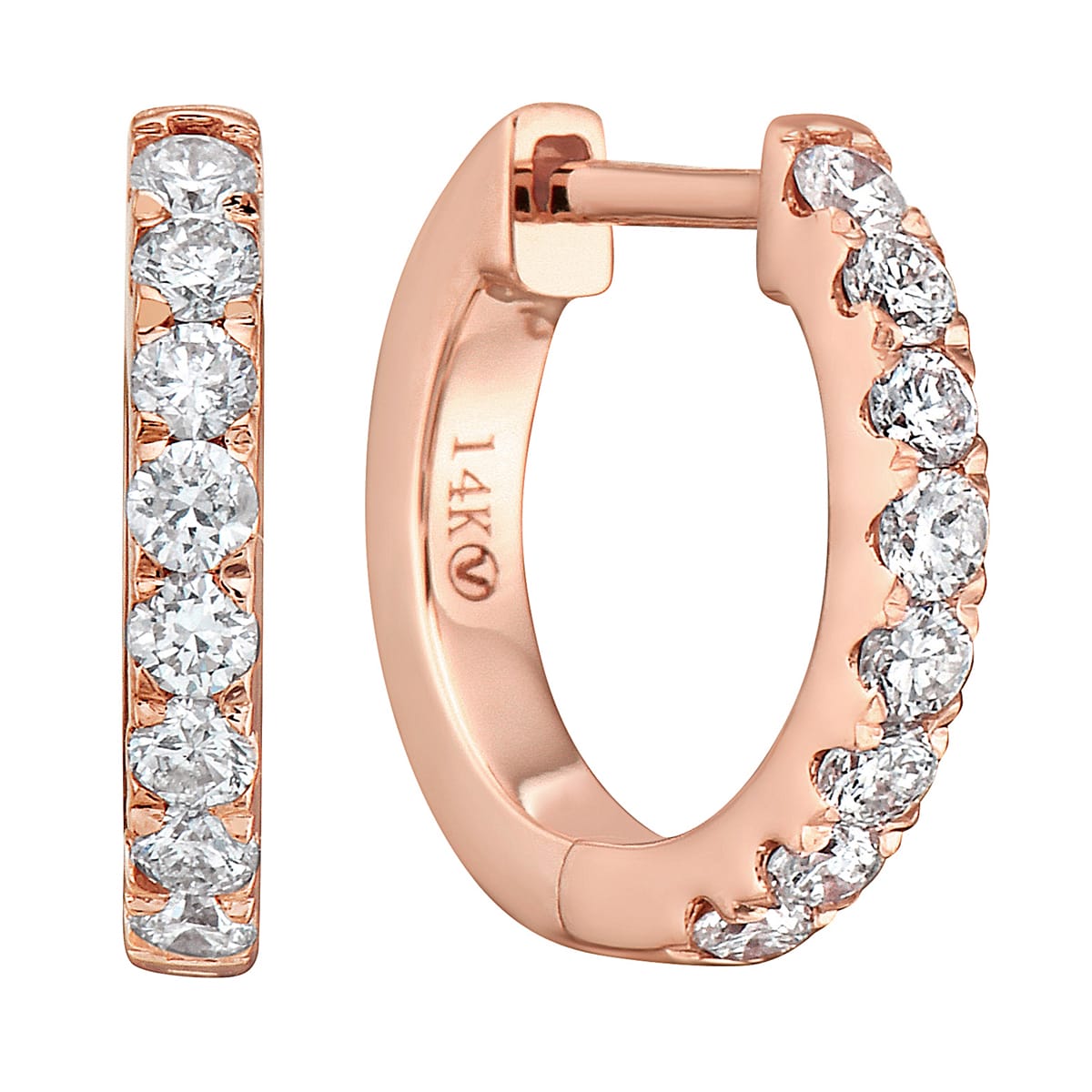 0.29 CT Rose Gold 12mm Diamond Huggie Earrings - Large, 0.29ct