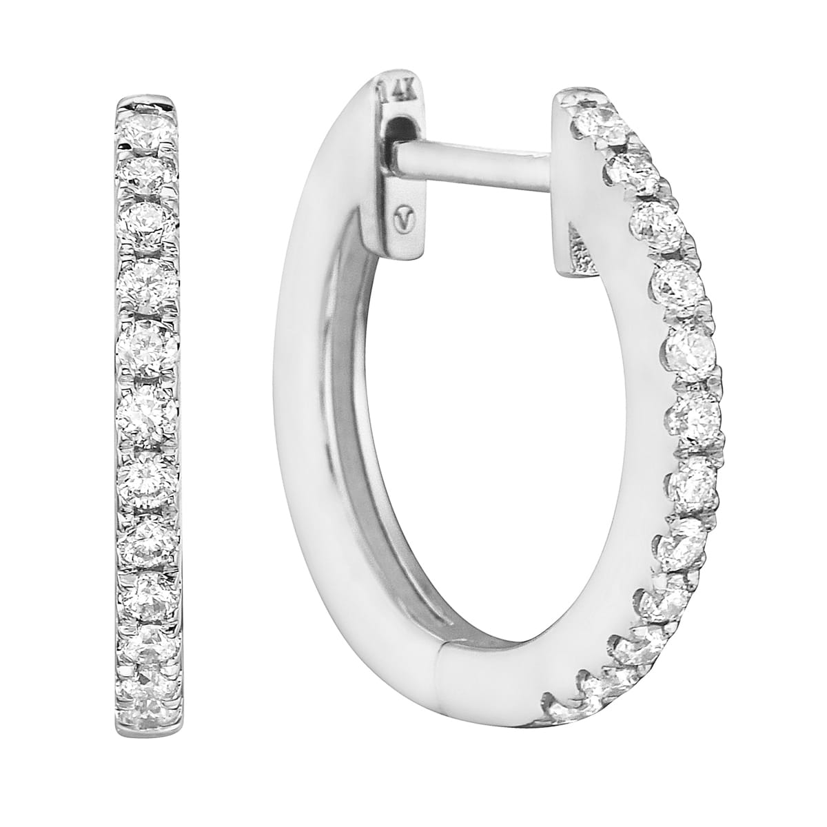 0.17 CT White Gold 14mm Diamond Huggie Earrings - Small, 0.17ct