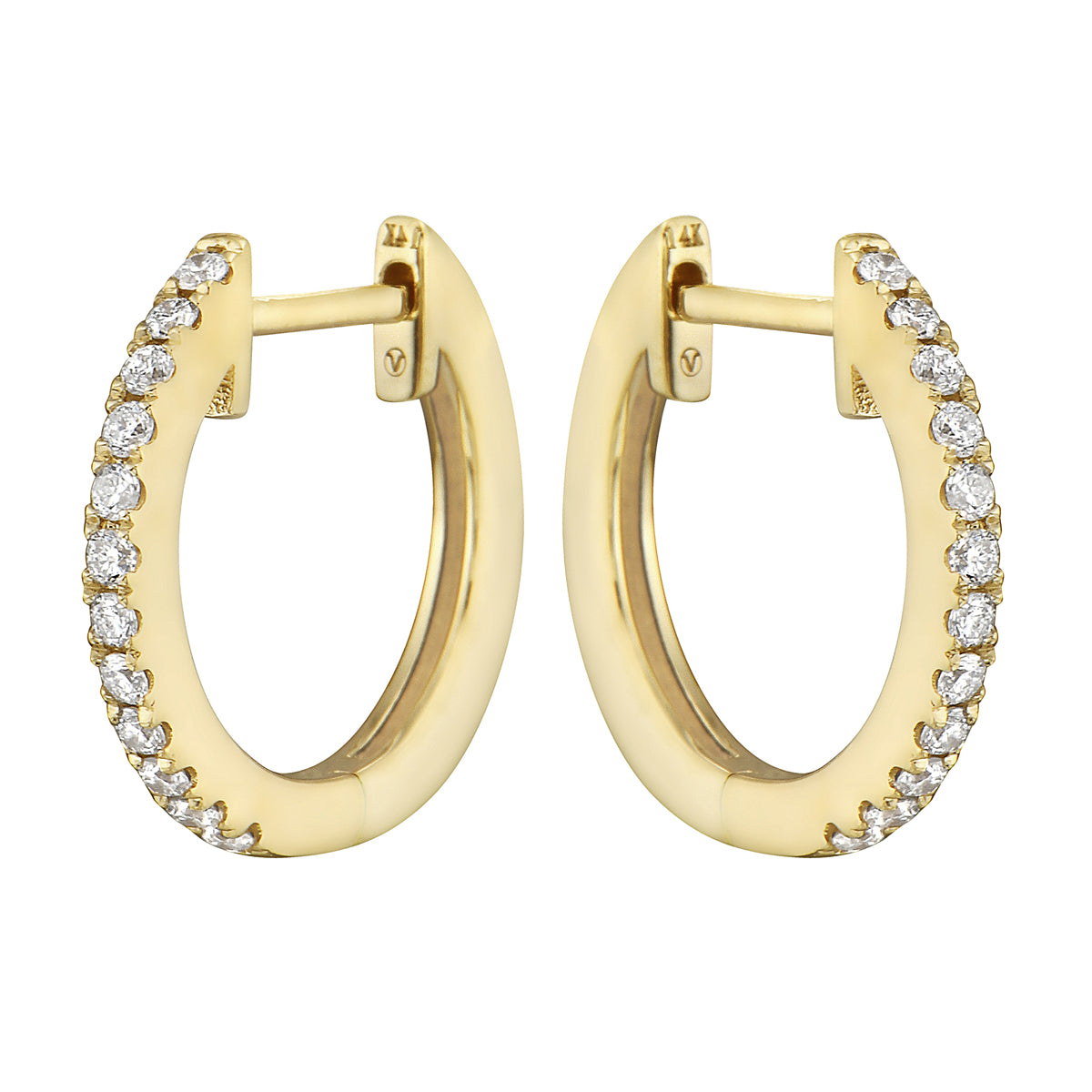 0.17 CT Yellow Gold 14mm Diamond Huggie Earrings - Small, 0.17ct