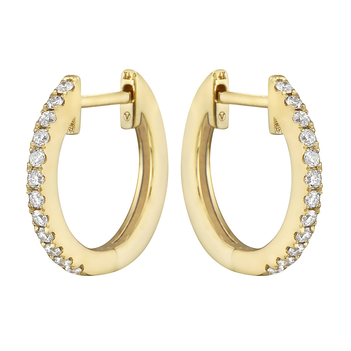 0.17 CT Yellow Gold 14mm Diamond Huggie Earrings - Small, 0.17ct