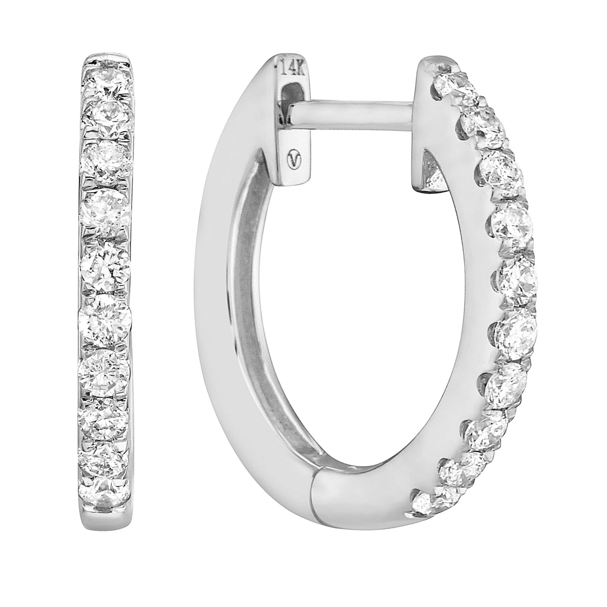 0.23 CT White Gold 14mm Diamond Huggie Earrings - Medium, 0.23ct
