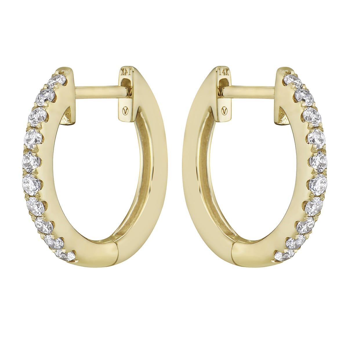 0.23 CT Yellow Gold 14mm Diamond Huggie Earrings - Medium, 0.23ct