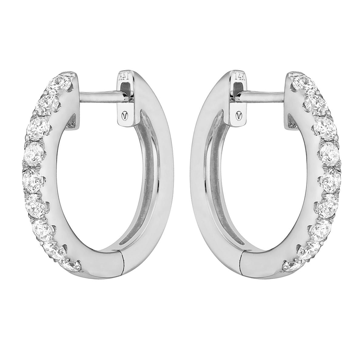 0.33 CT White Gold 14mm Diamond Huggie Earrings - Large, 0.33ct