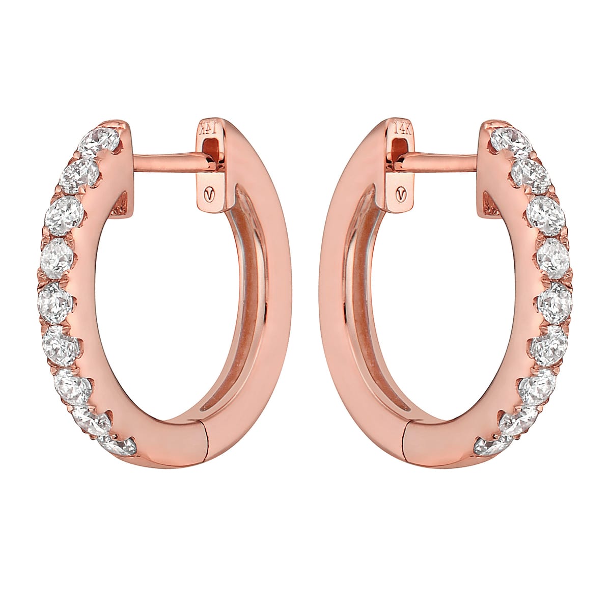 0.33 CT Rose Gold 14mm Diamond Huggie Earrings - Large, 0.33ct