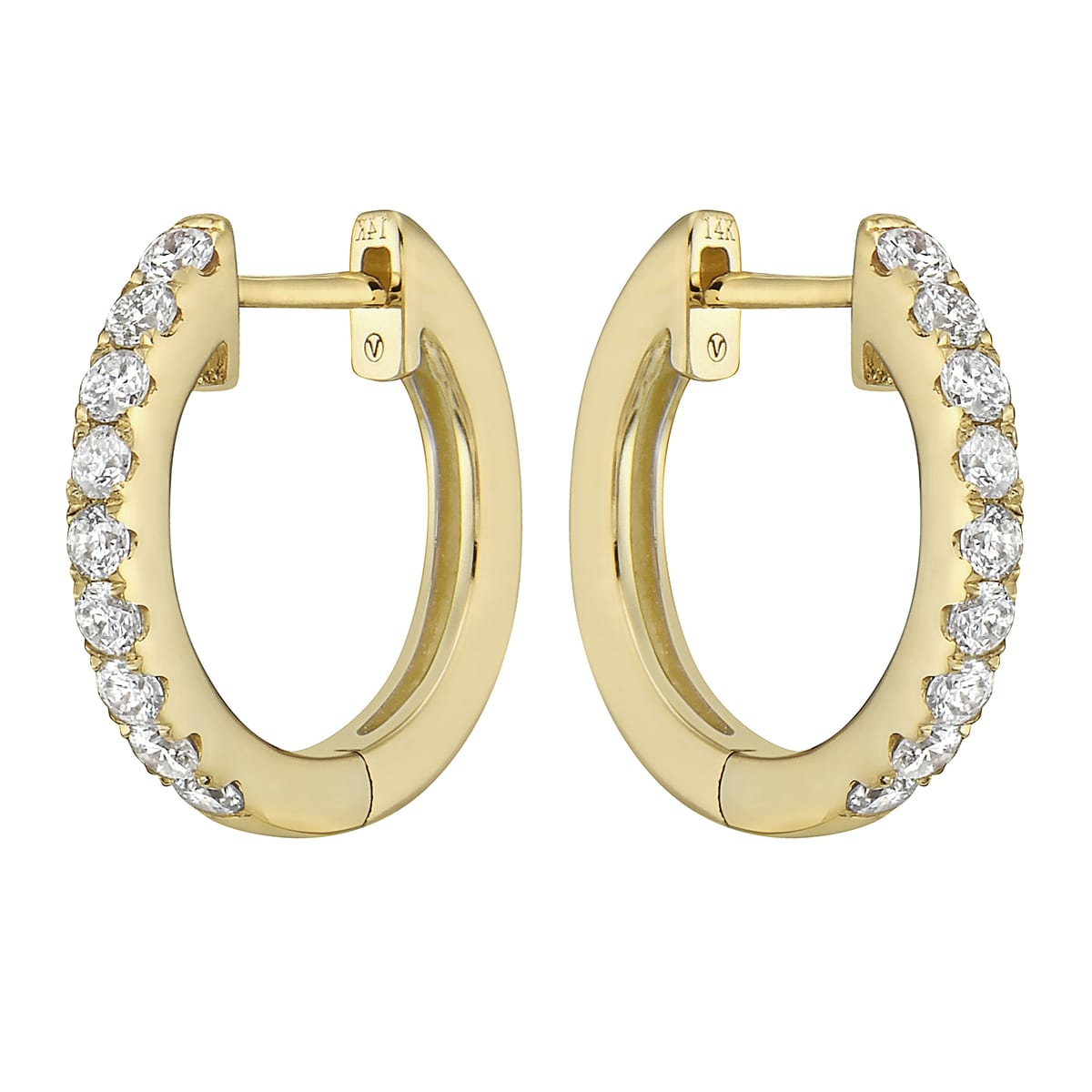 0.33 CT Yellow Gold 14mm Diamond Huggie Earrings - Large, 0.33ct