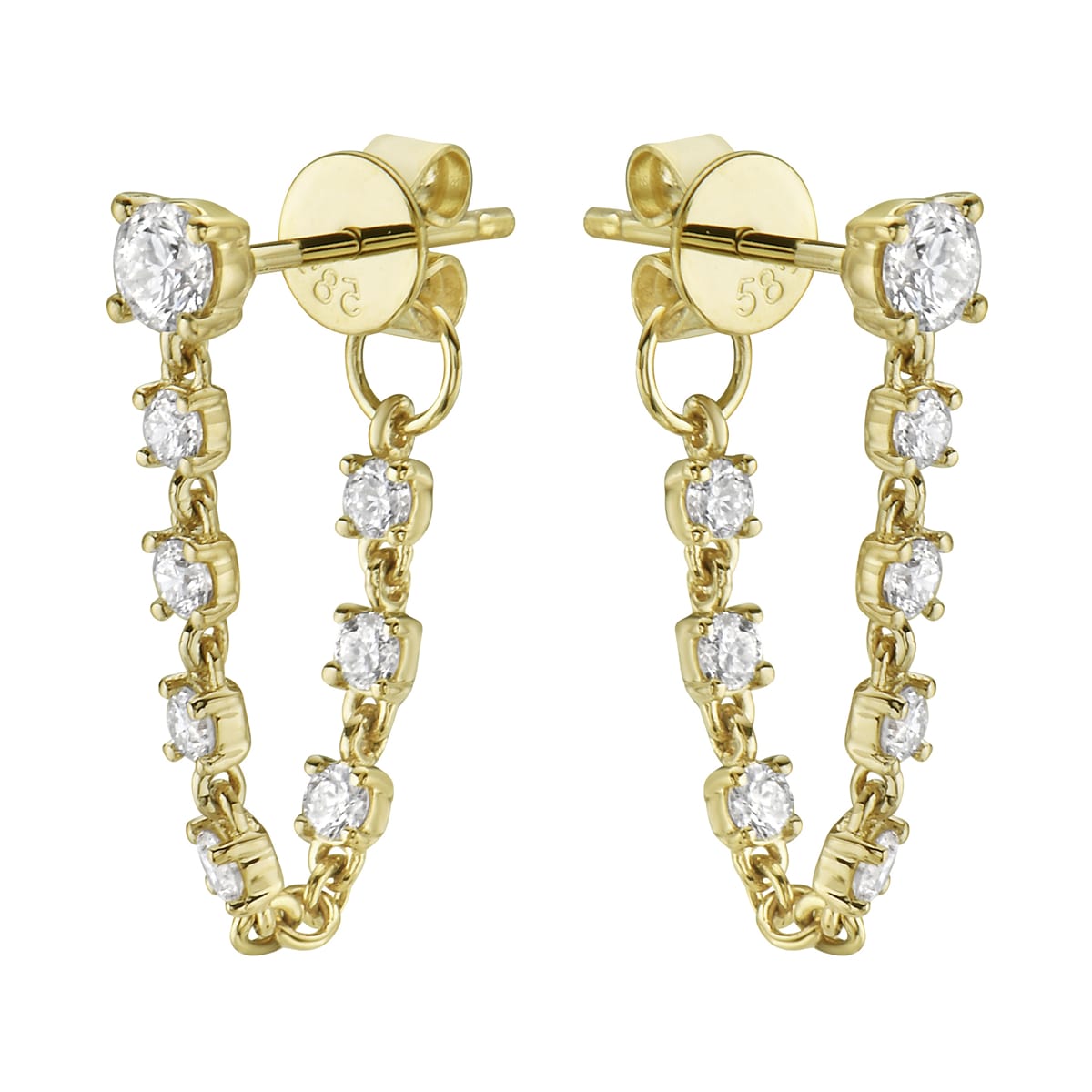 Yellow Gold Chain Hoop Dangle Diamond Earrings, 0.64ct