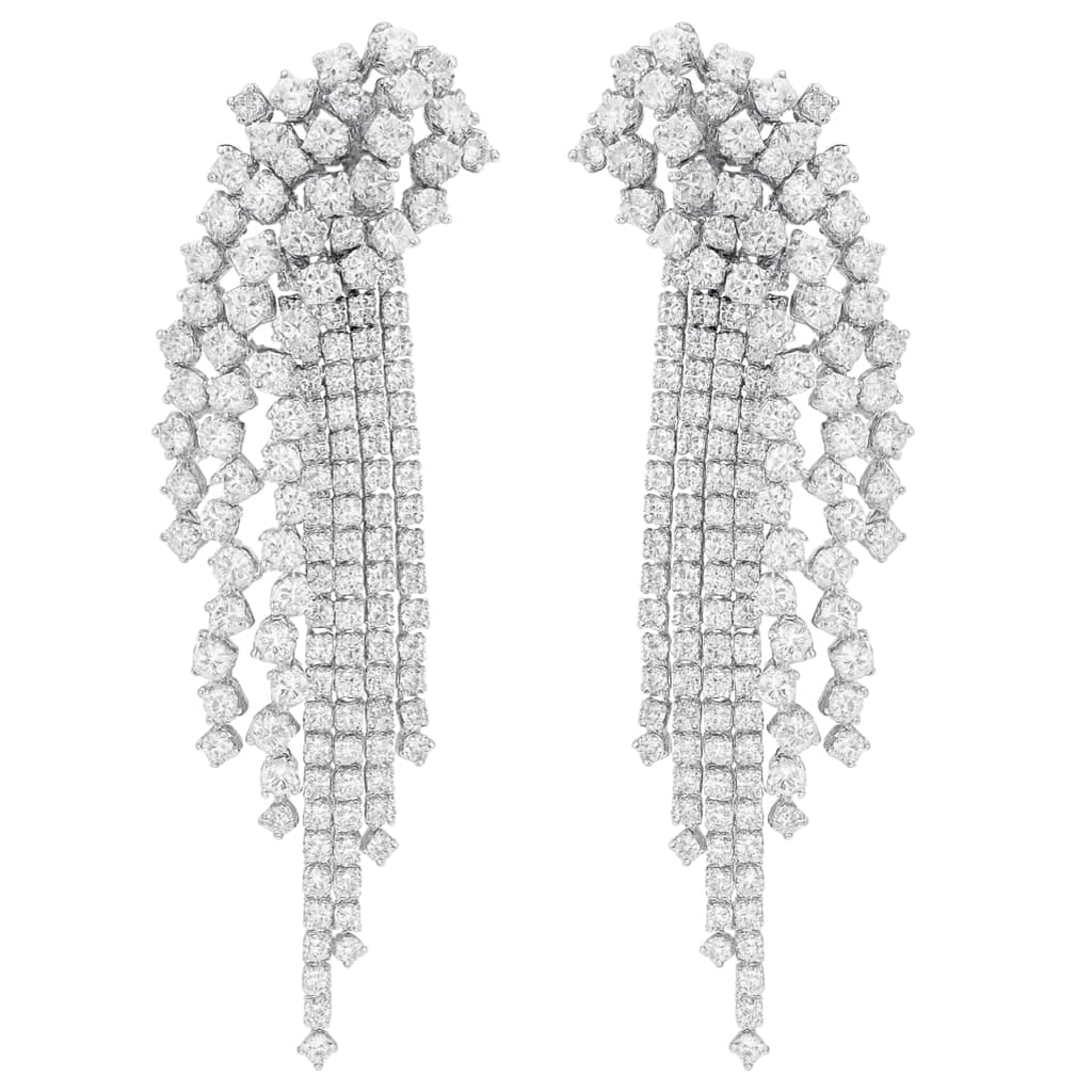 14K White Gold Diamond Earrings, Round, 7.22ct