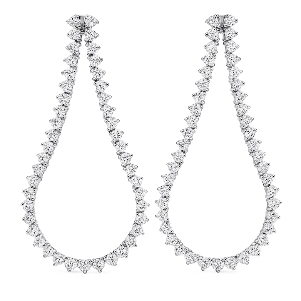 18K White Gold Diamond Hanging Earrings, 4.19ct