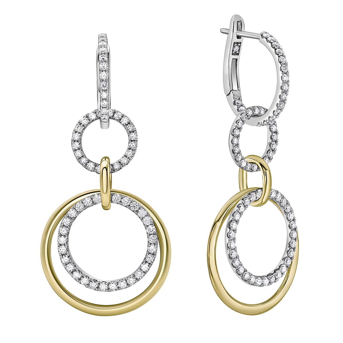 14K White Gold Multi Hoop Dangle Earrings, 1.24ct