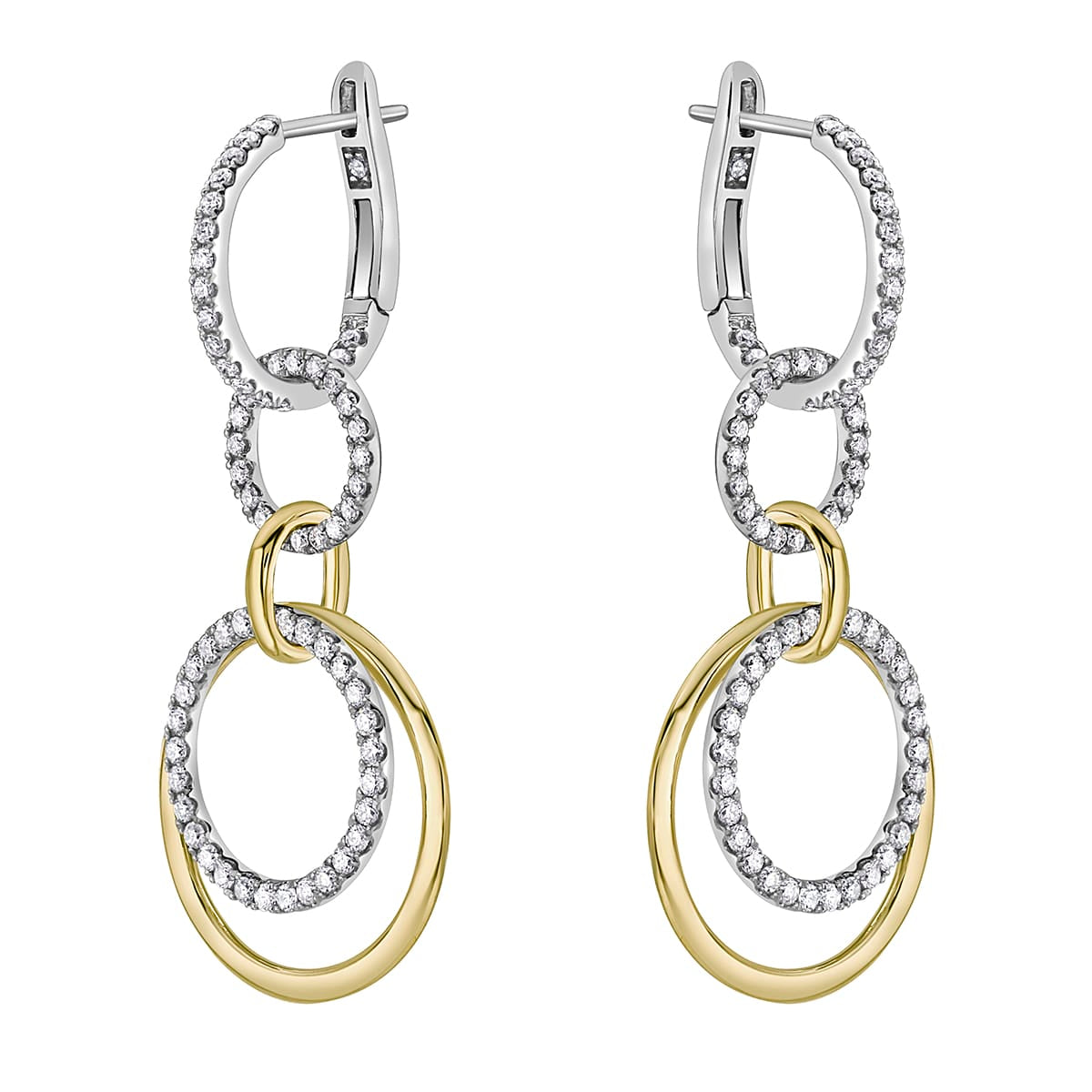 14K White Gold Multi Hoop Dangle Earrings, 1.24ct