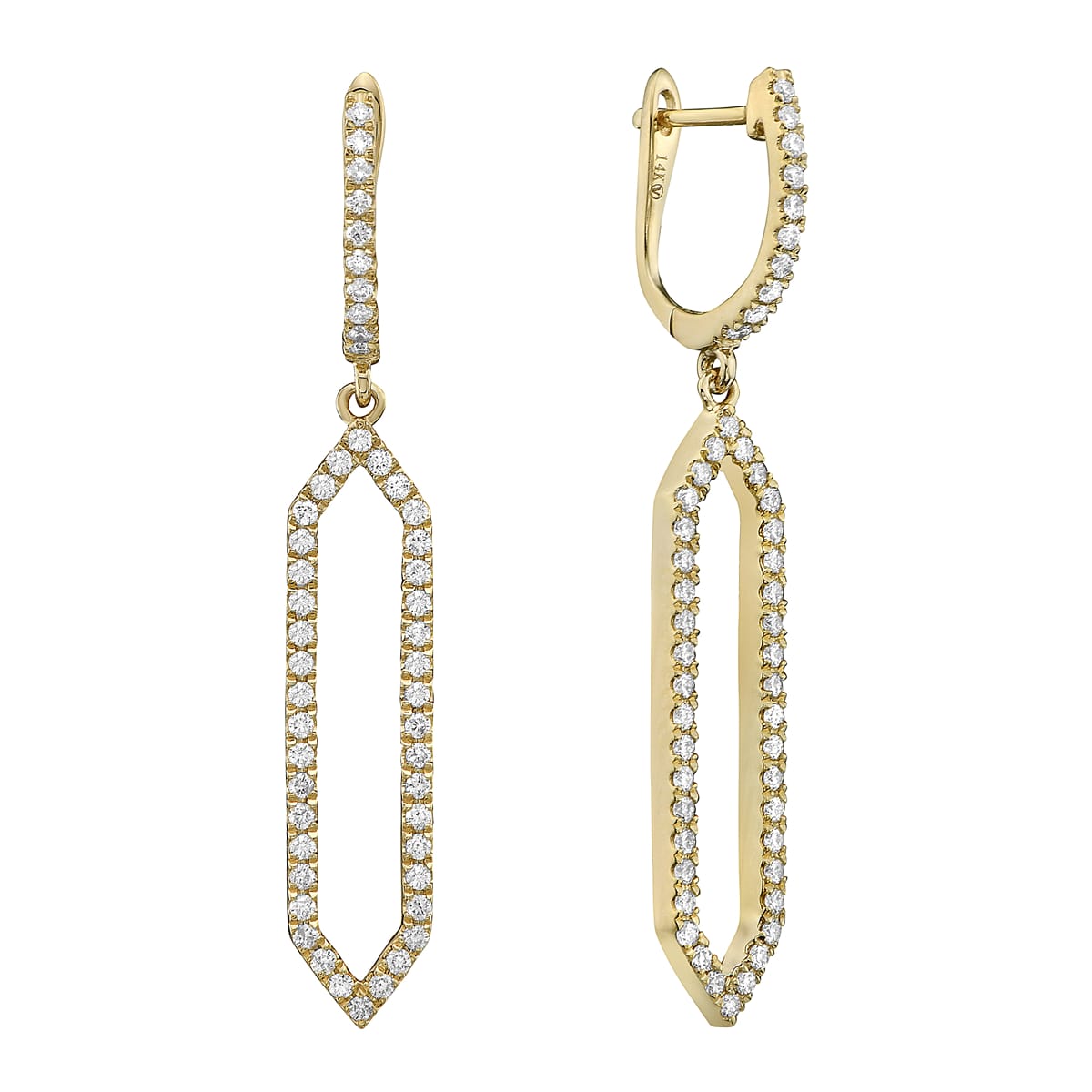 14K Yellow Gold Hexagon Drop Earrings, 0.54ct