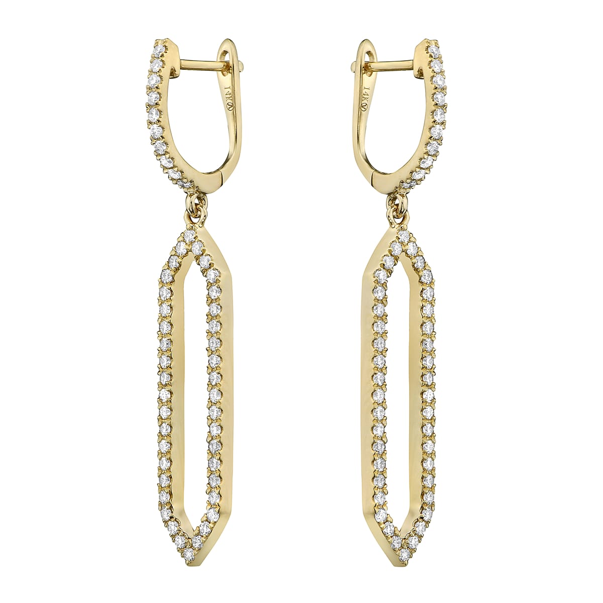 14K Yellow Gold Hexagon Drop Earrings, 0.54ct